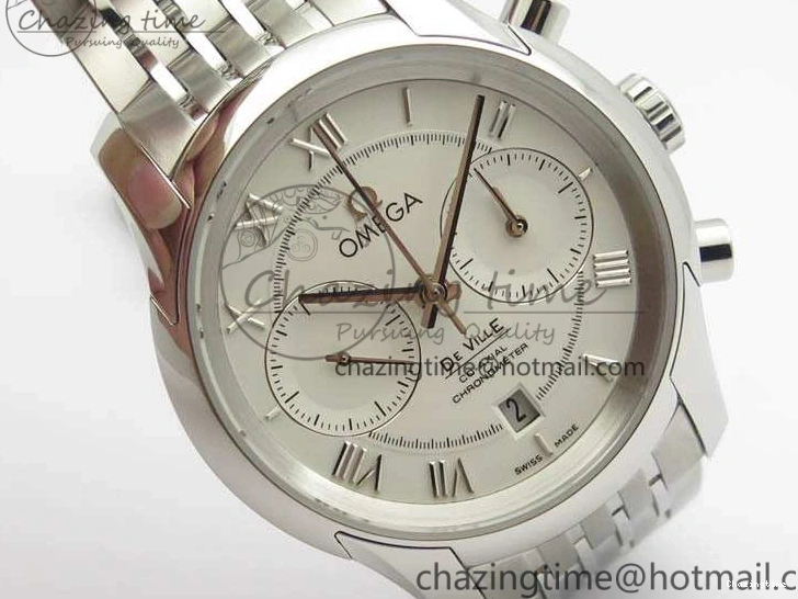 0403 HighQuality De Ville Chronograph SS OMF 1:1 Best Edition White Dial On SS Bracelet A 8151